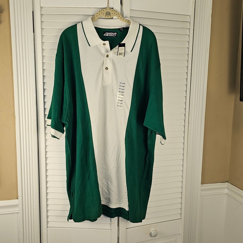 NWT Vintage Reebok‎ Mens Green White Polo Golf Shirt XXL
